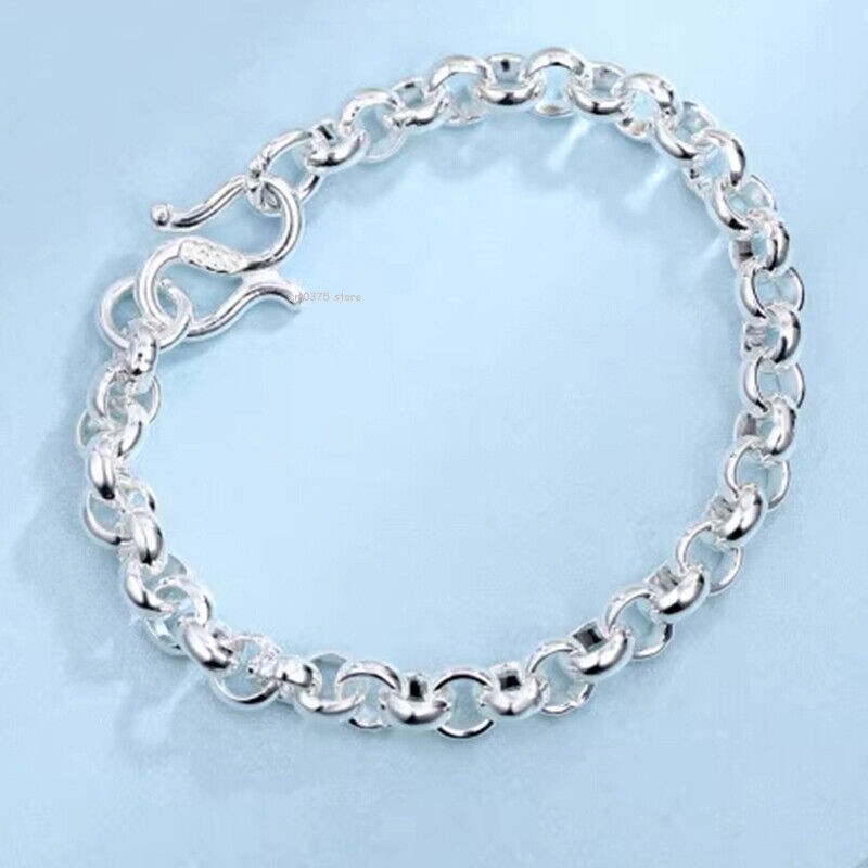 Pure 999 Fine Silver Bracelet Women Men 4.2mm/5mm Circle Rolo Link Chain