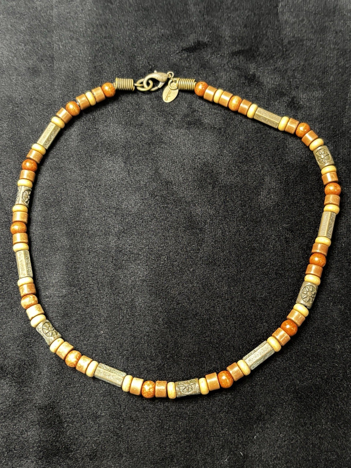 Panama Jack beaded necklace earthy wood & metal boho surfer beach