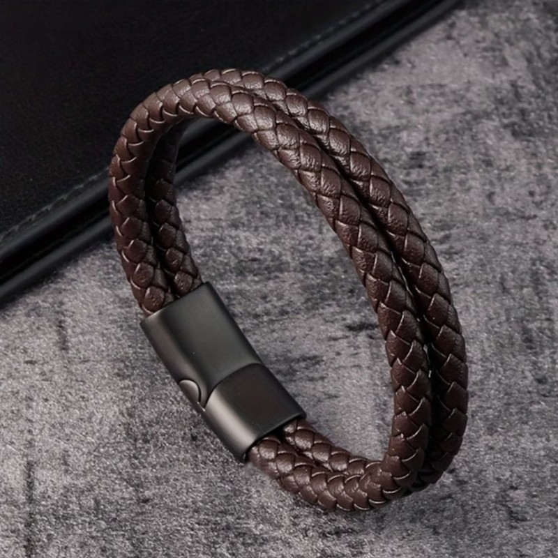 Men Leather Bracelet Multilayer 2.5cm Wide Jewelry Piece 19/21/23cm Brown Black