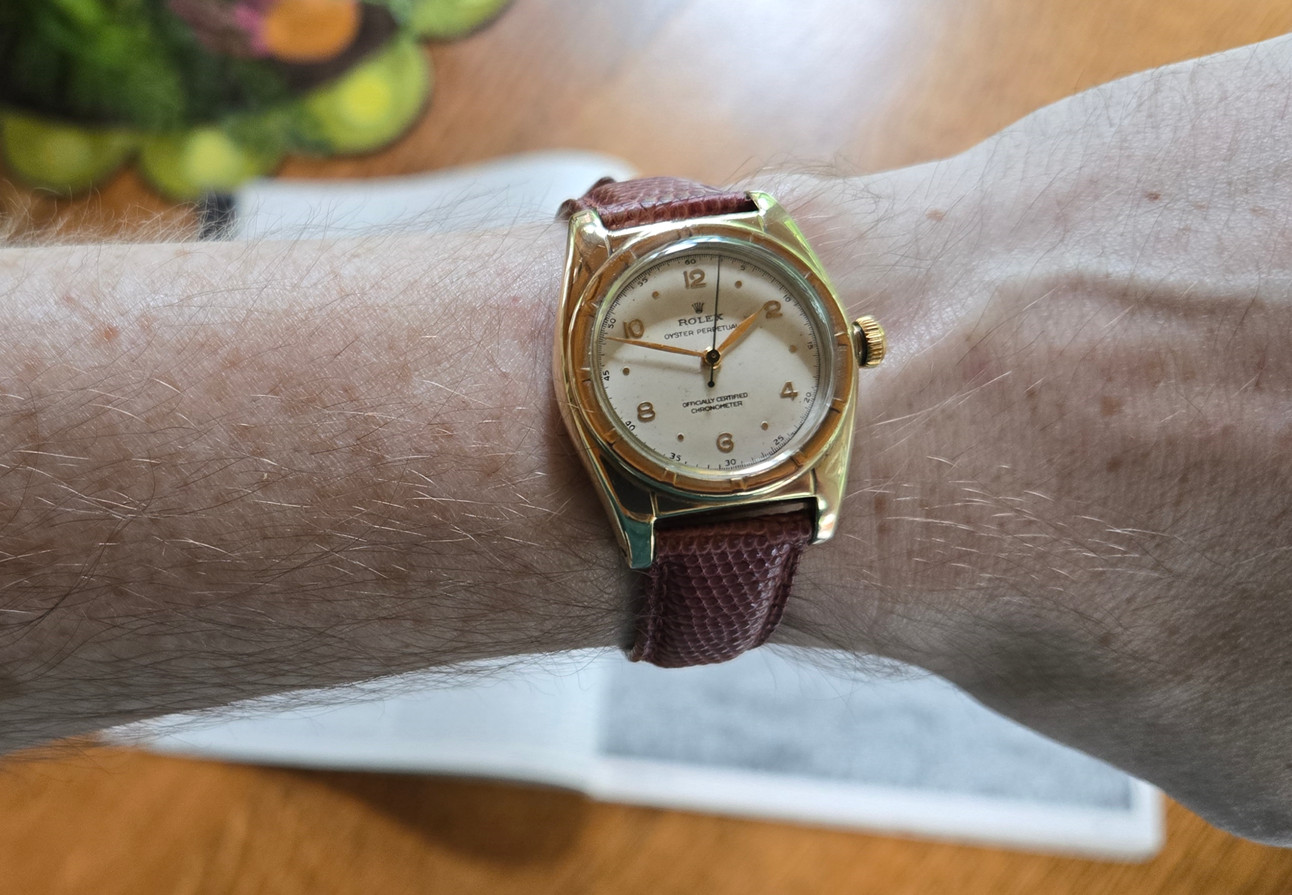 Rare Solid 10K Rolex 5015 Oyster Perpetual Bubbleback from 1948, Serviced