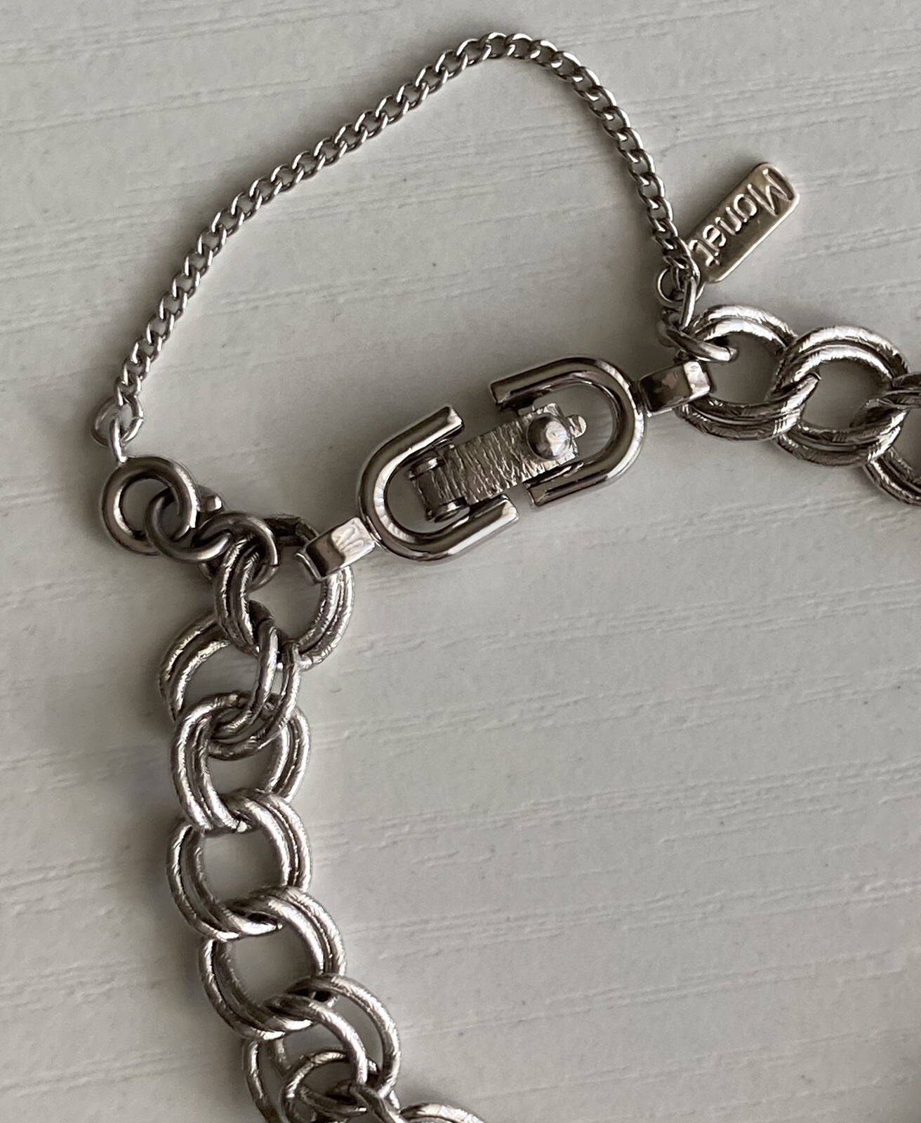 Vintage MONET Silver Tone Charm Bracelet With Charms 7” Safety Chain 8mm 20.73g