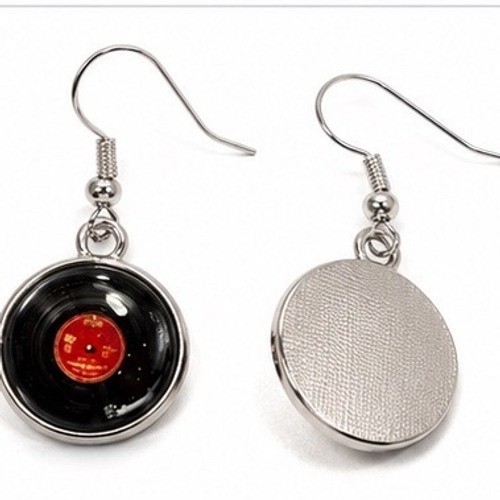 Retro Vinyl Record Dangle Earrings Black Red Music Lover Jewelry Silver Tone