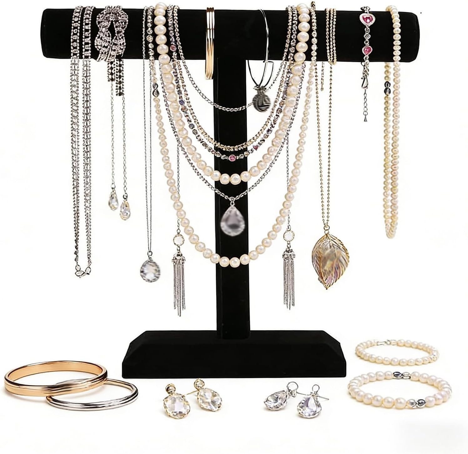 Compact Velvet T-Bar Jewelry Stand – Ideal for Home & Store Display Solutions