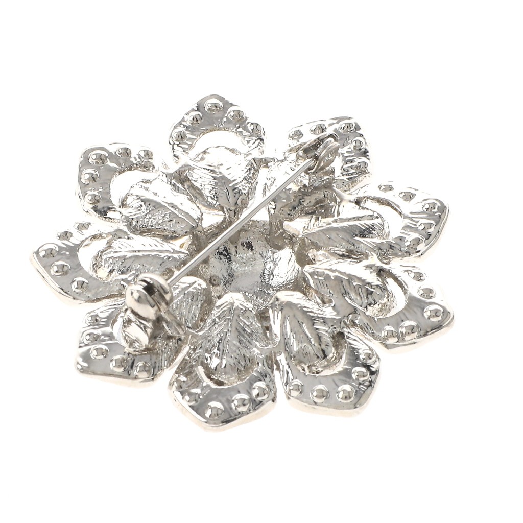 Silver Tone Alloy Metal Medium Crystal Rhinestone Flower Brooch P1582-SCL