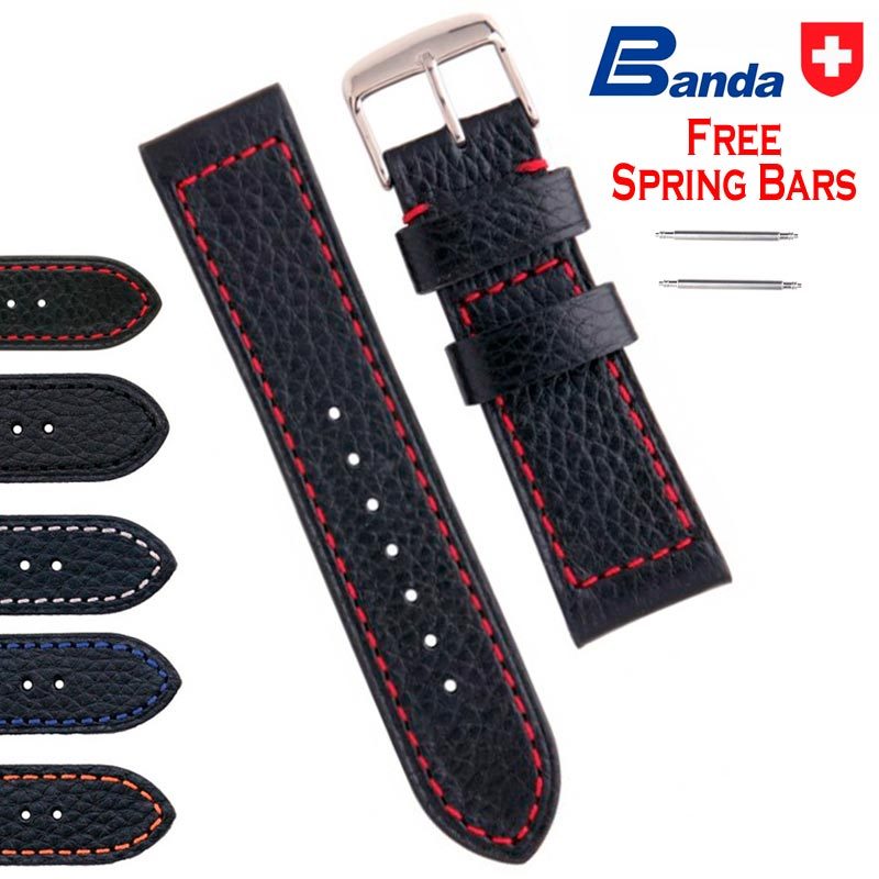 Banda Premium Grade Calfskin Buffalo Grain Leather Watch Bands (Sizes 18 – 28mm)