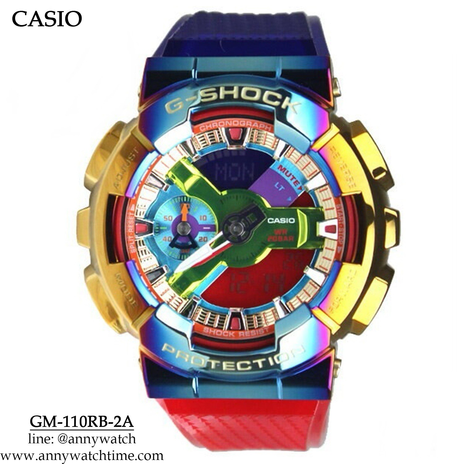 Casio G-SHOCK Analog/Digital Quartz Chronograph 200m Blue/Red Resin 51.9mm