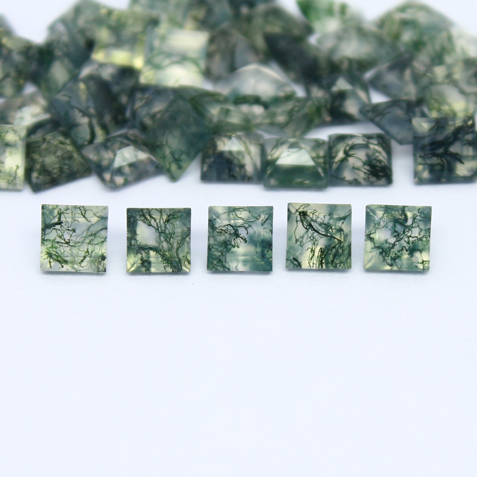 Natural Moss Agate Lot 2×2 to 4×4 MM Square Shape Faceted Gemstone Lot