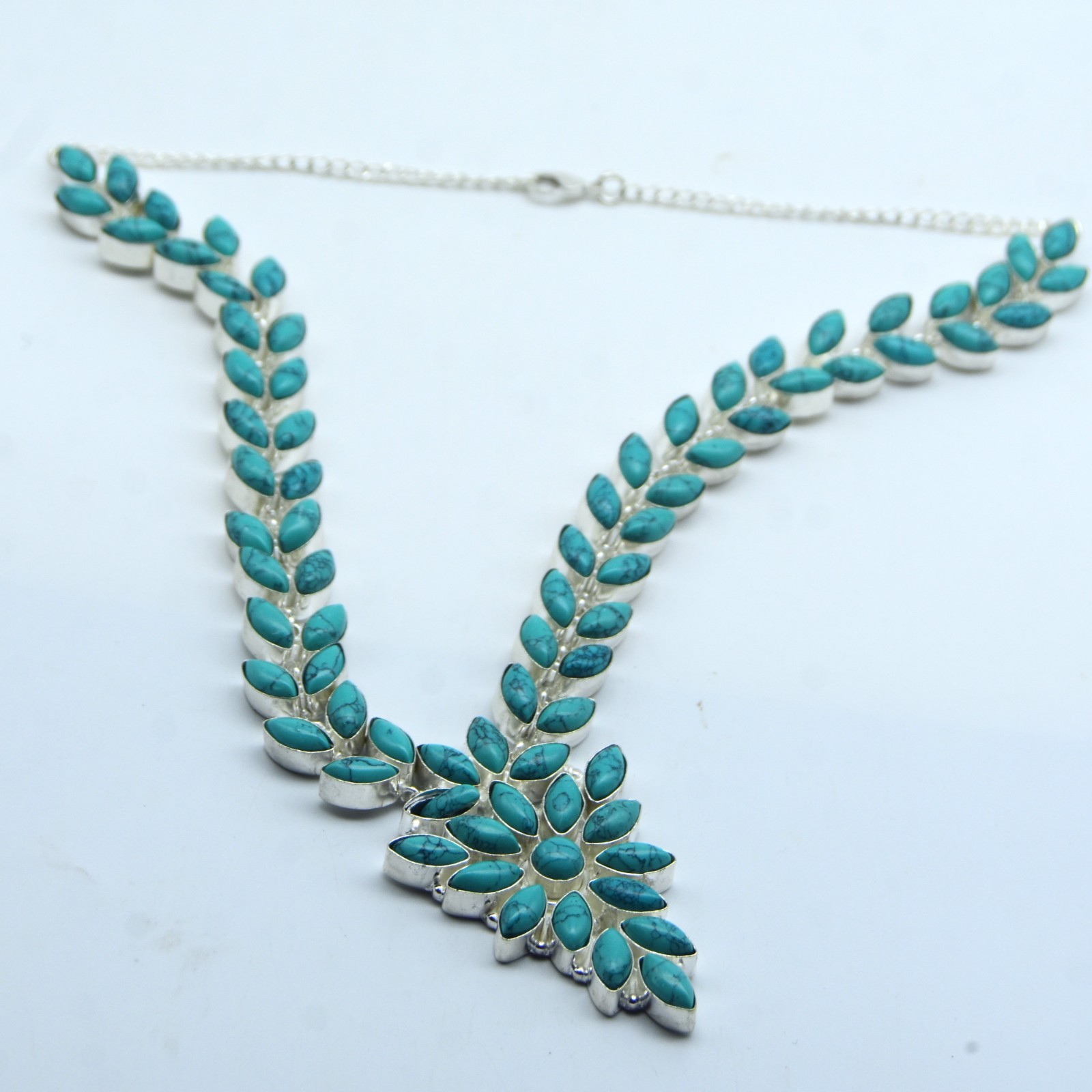 925 Sterling Silver Turquoise Gemstone Handmade Jewelry Necklace Size-18″
