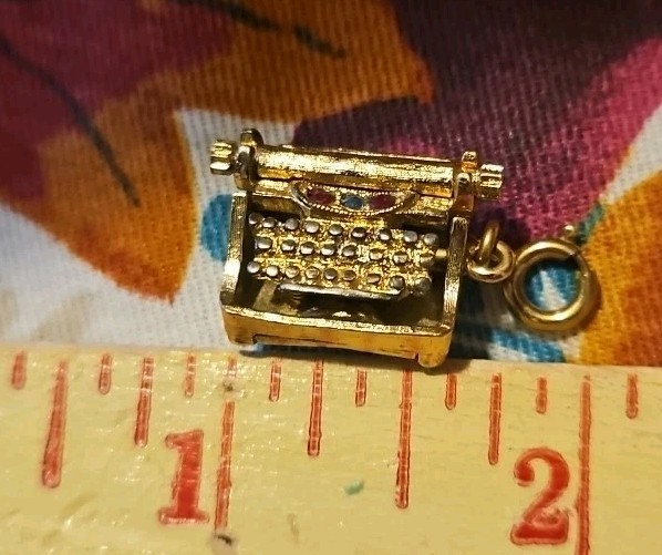 Vintage Monet Typewriter Charm w/ Rhinestones Not Stamped Gold Toned