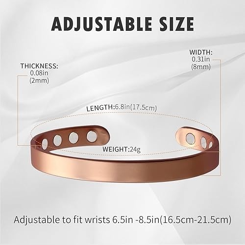 Copper Bracelet for Men and Women, 99.9% Pure Copper Magnetic Bangle with 8Pcs 3