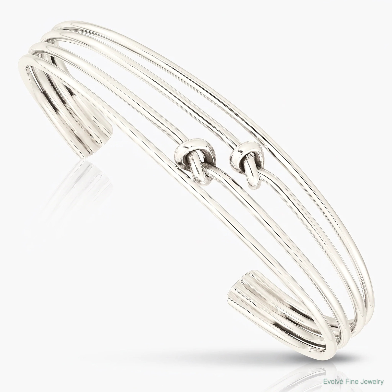 Sterling Silver Polished 4 Band Knots Cuff Bangle