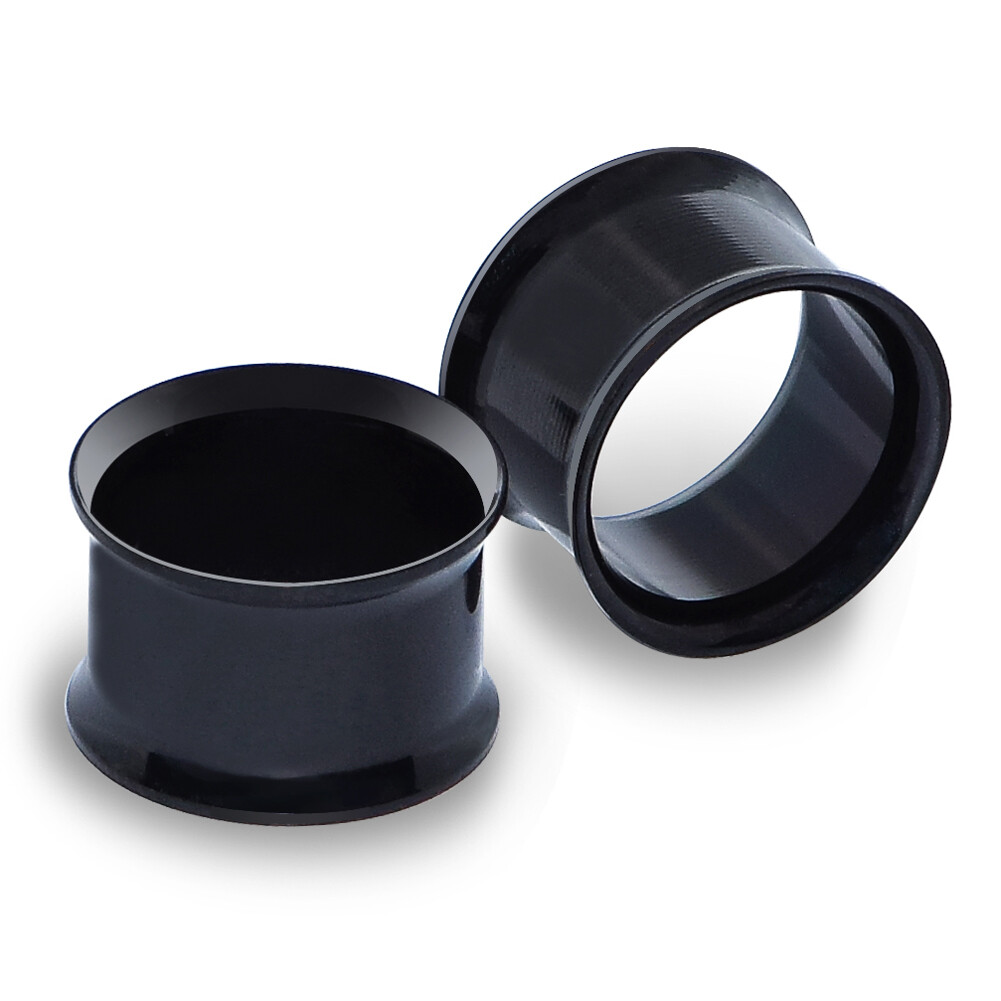 Pair of Black Stainless Steel Screw Flesh Tunnels Ear Gauges Ear Expander Plugs
