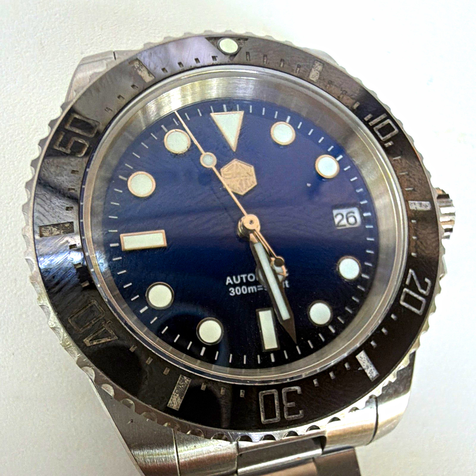 San Martin Automatic Diver 300m Blue Dial Black Bezel SS Bracelet Date