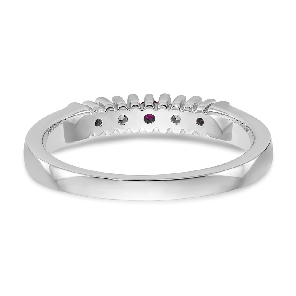 14k White Gold 1/15 carat Diamond and Ruby Complete Band Ring Size 7