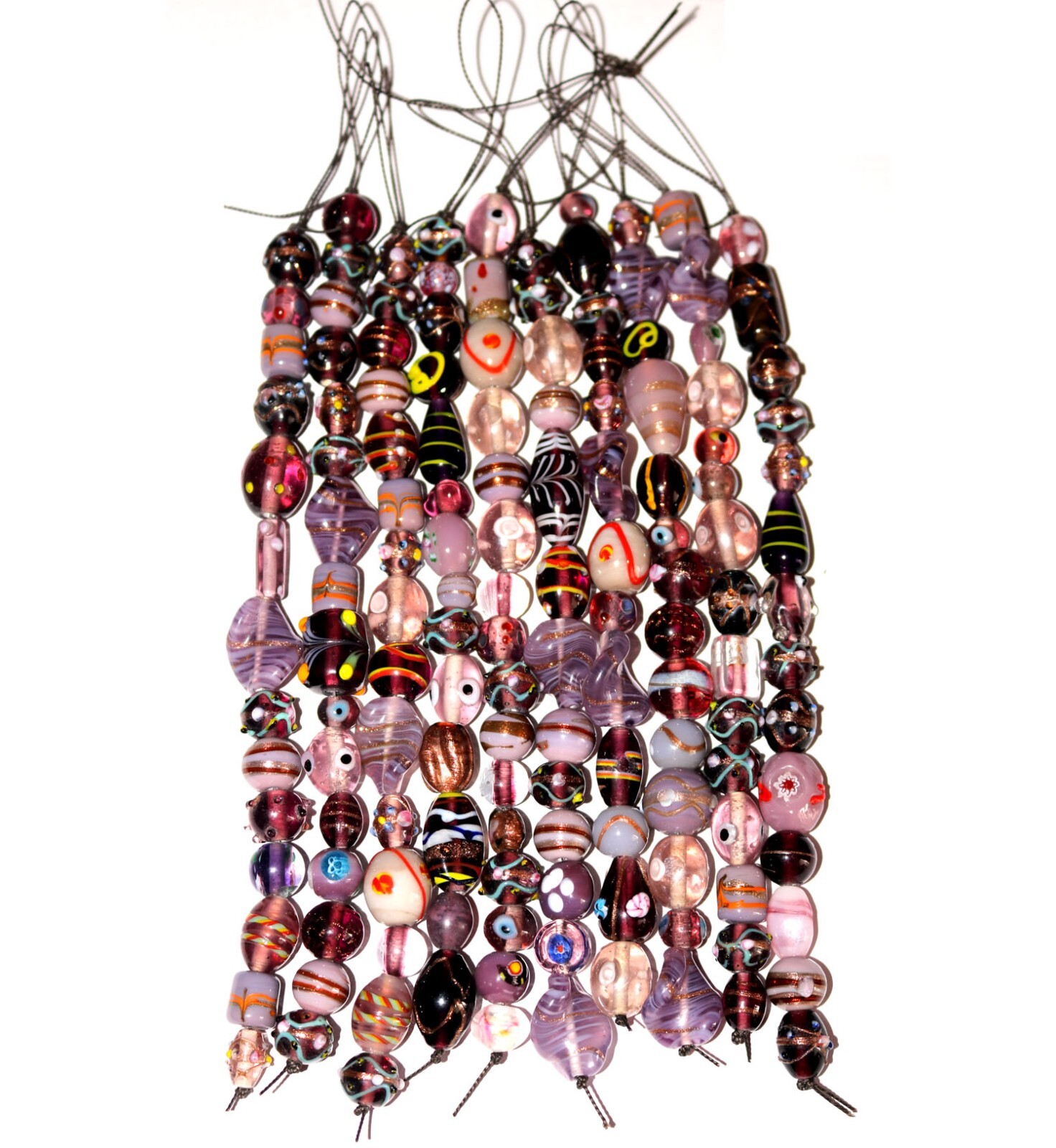 20 strands Lamp work Beads, 5 each in 4 color combination, Handmade Glass Beads.