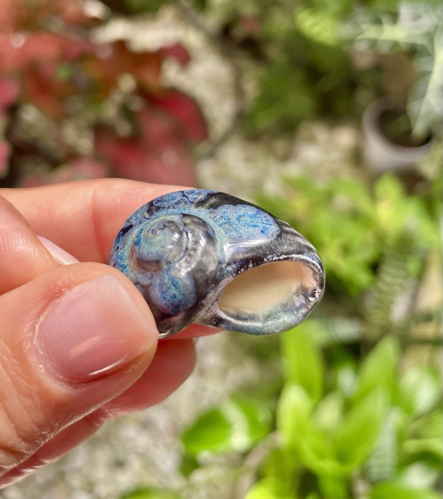 Handmade Ceramic Pendant Jewelry. Unique piece. Deep blue