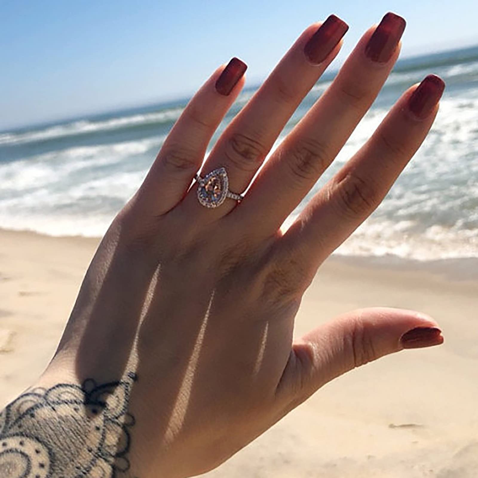 Rose Gold Teardrop-Shaped Zircon Promise Proposal Rings Lady Bride Wedding