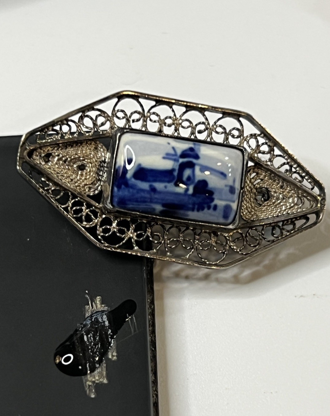 Vintage Delft Silver Unmarked Filigree Brooch From The Netherlands 800 Silver