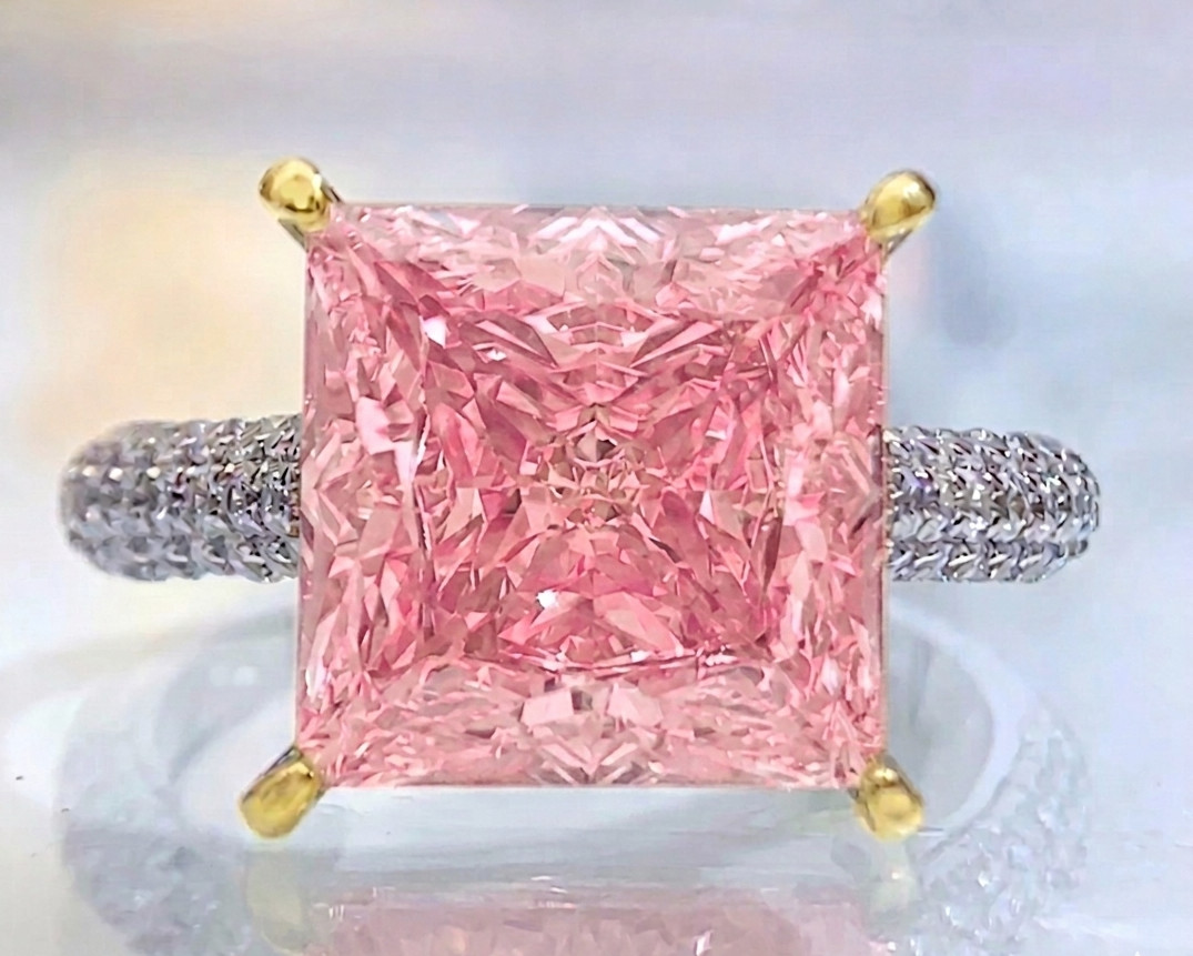 6.40 Ct Certified Princess Cut Pink Natural Diamond Engagement Ring Great Shine