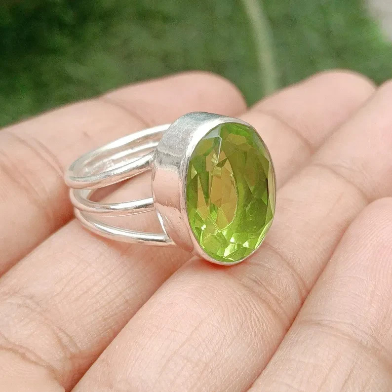 Genuine Green Peridot 925 Sterling Silver Simple Design Handmade Ring, All Size