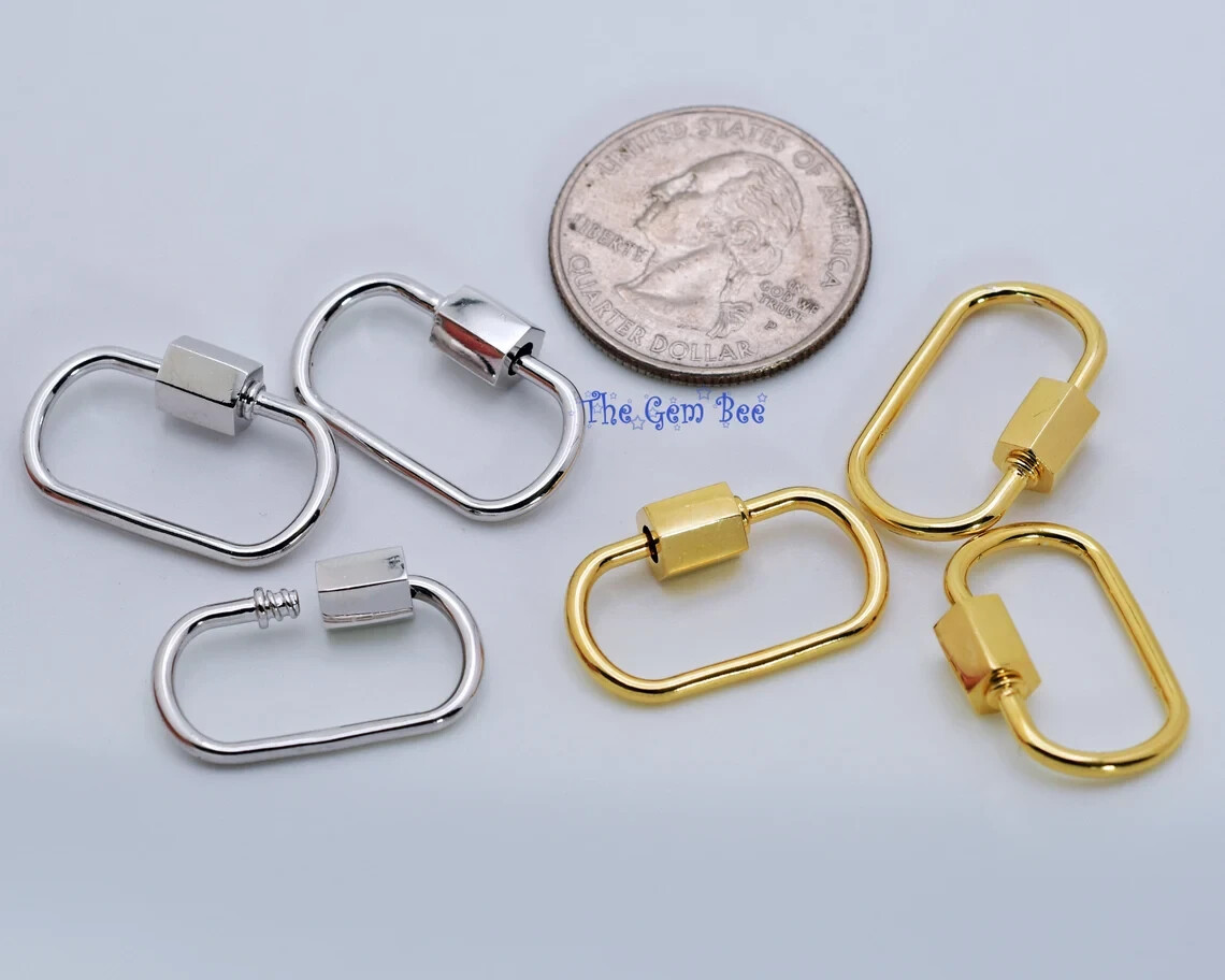 11.8×18.5mm Rhodium Stering Silver Charm Holder Screw Secured Carabiner Locker