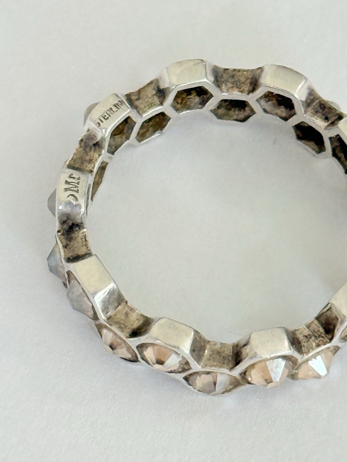 Mignon Faget 925 Sterling Silver Honey Crystal Hive Honeycomb Ring Size 8