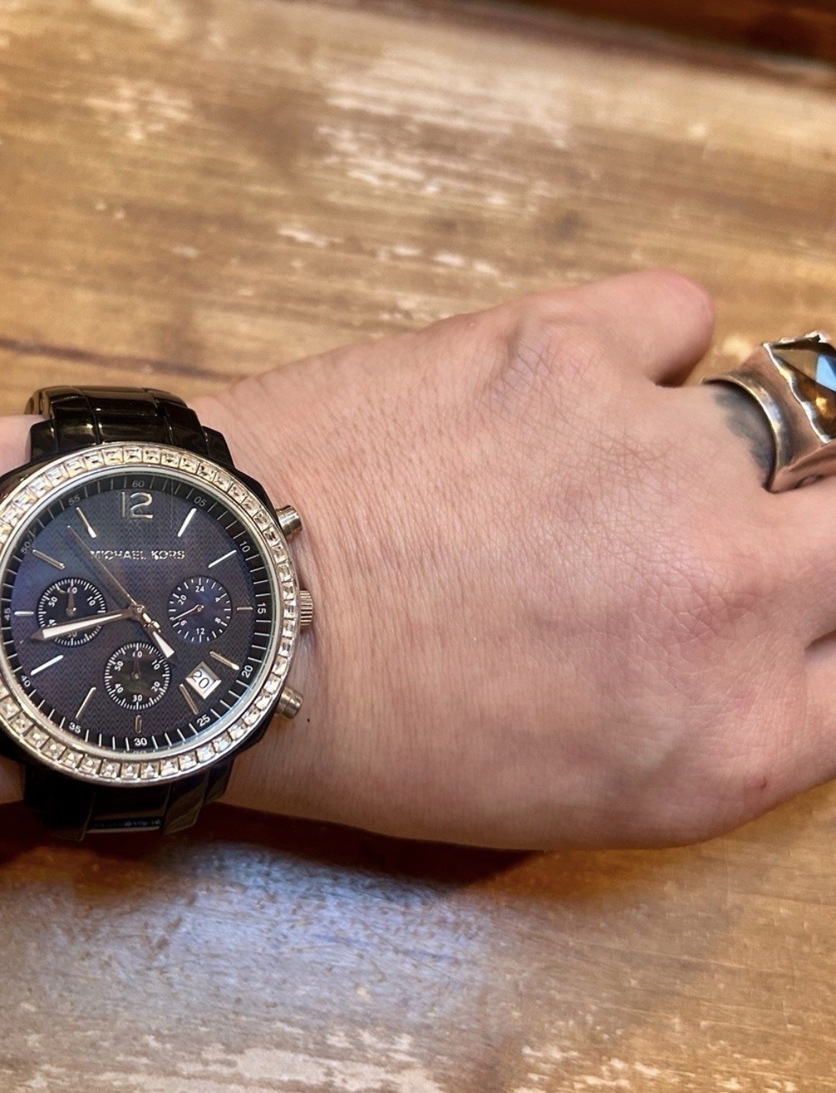 Michael Kors Black and Silver Crystal-Trim Chronograph Watch