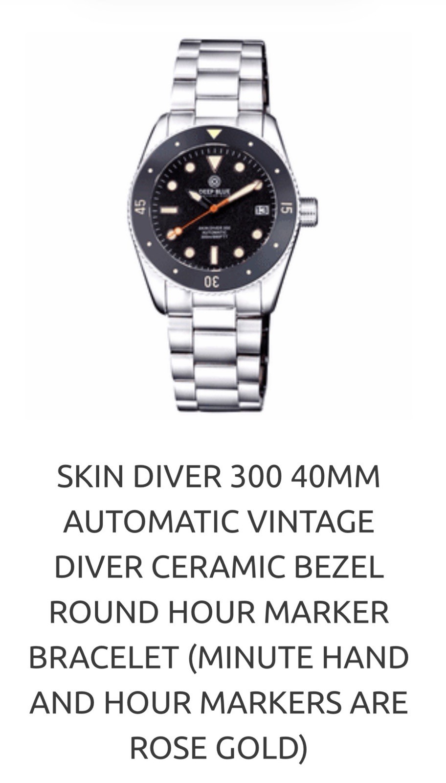 Deep Blue SKIN DIVER 300 40MM AUTO VINTAGE DIVE WATCH-ROUND HOUR MARKERS‼️NEW‼️