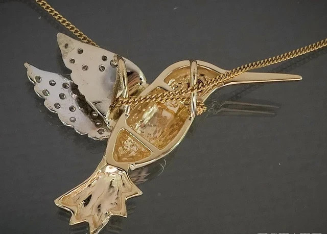 1Ct Round Cut Real Moissanite Hummingbird Pendant Necklace 14K YellowGold Plated