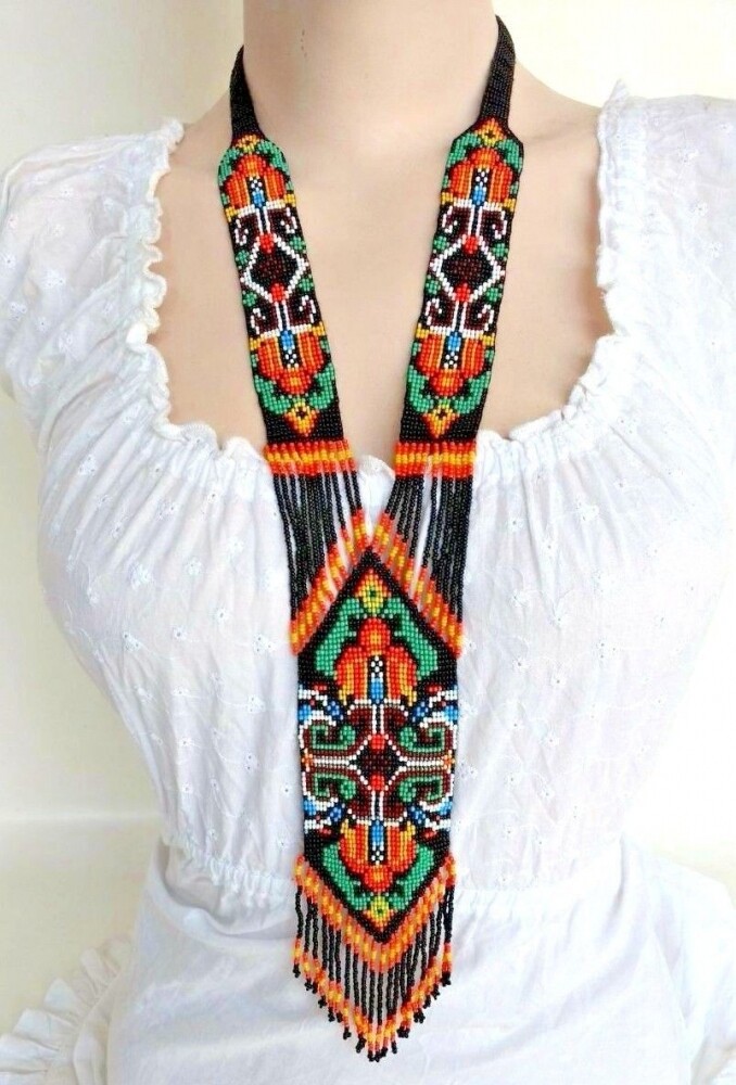 HANDCRAFTED ETHNIC NATIVE STYLE MULTI-COLOR BEADED NECKLACE EARRINGS SET S58/8