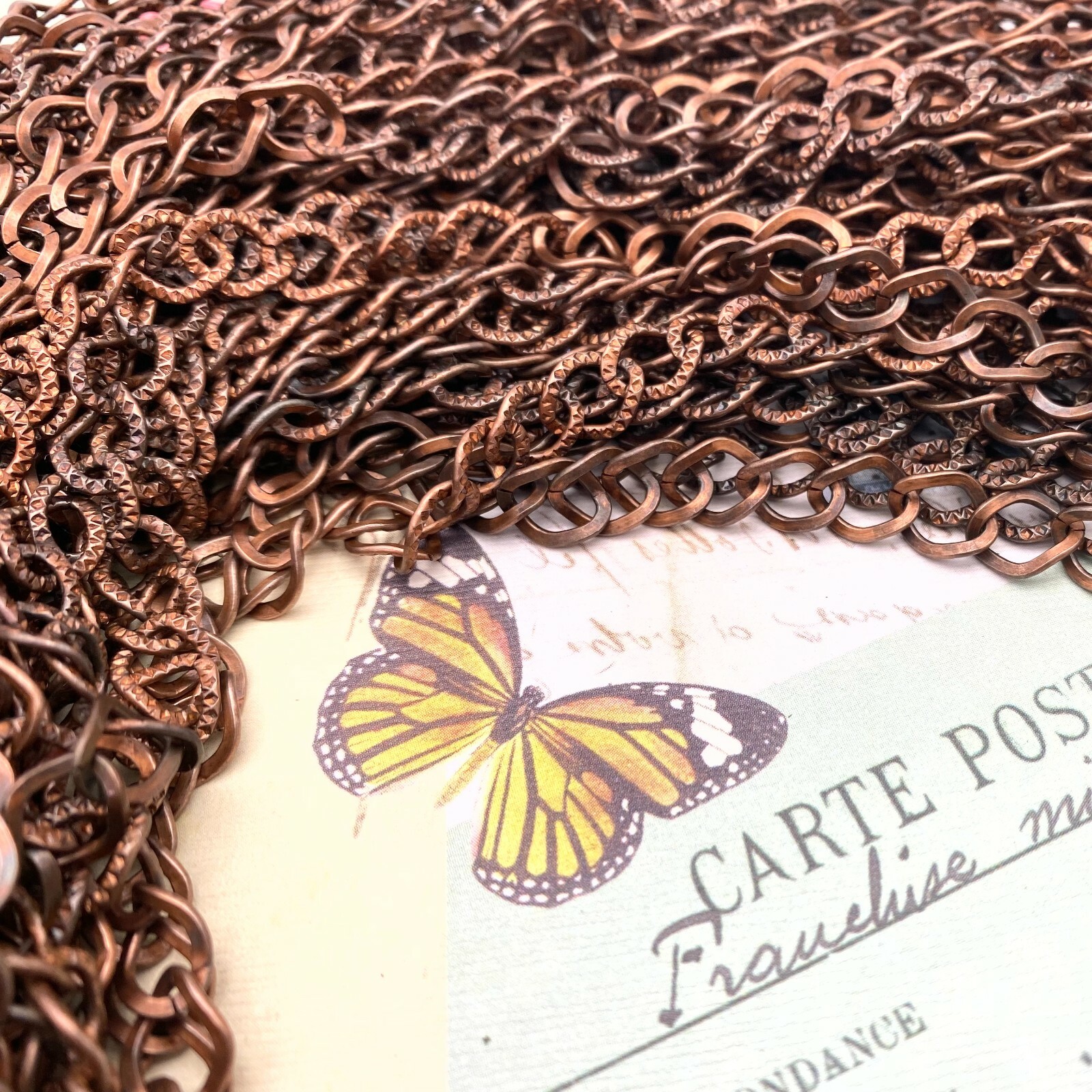 Textured Plated Curb Copper Chain 8×9.5mm (Sold By The Foot) (COPP45)