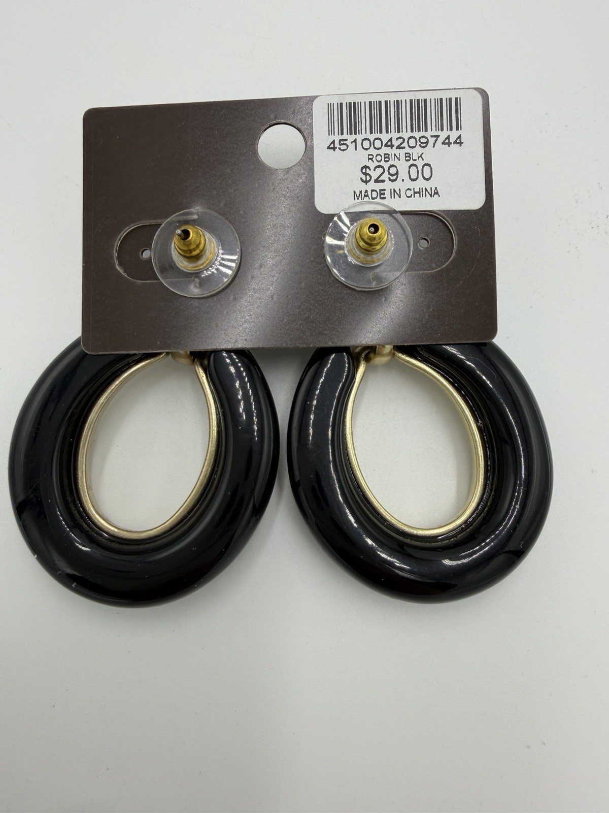 Chico’s black and gold-tone dangle hoop earrings New