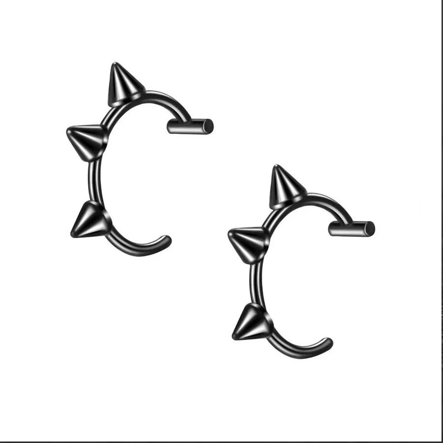 2PCS Trendy 10mm Stainless Steel Punk Clip on Fake Piercing Nose Wrap Lip Rings