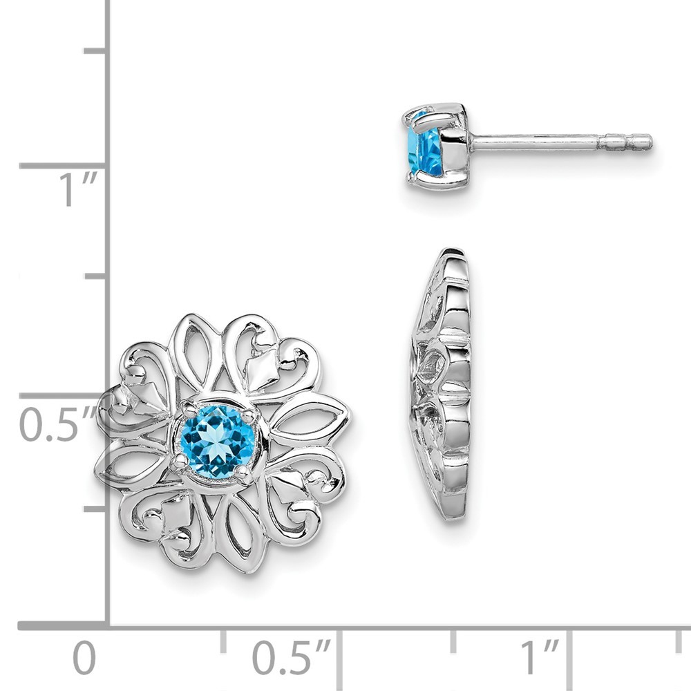 Sterling Silver Rhodium-plated Blue Topaz Studs with Earring Jackets 3.29gm