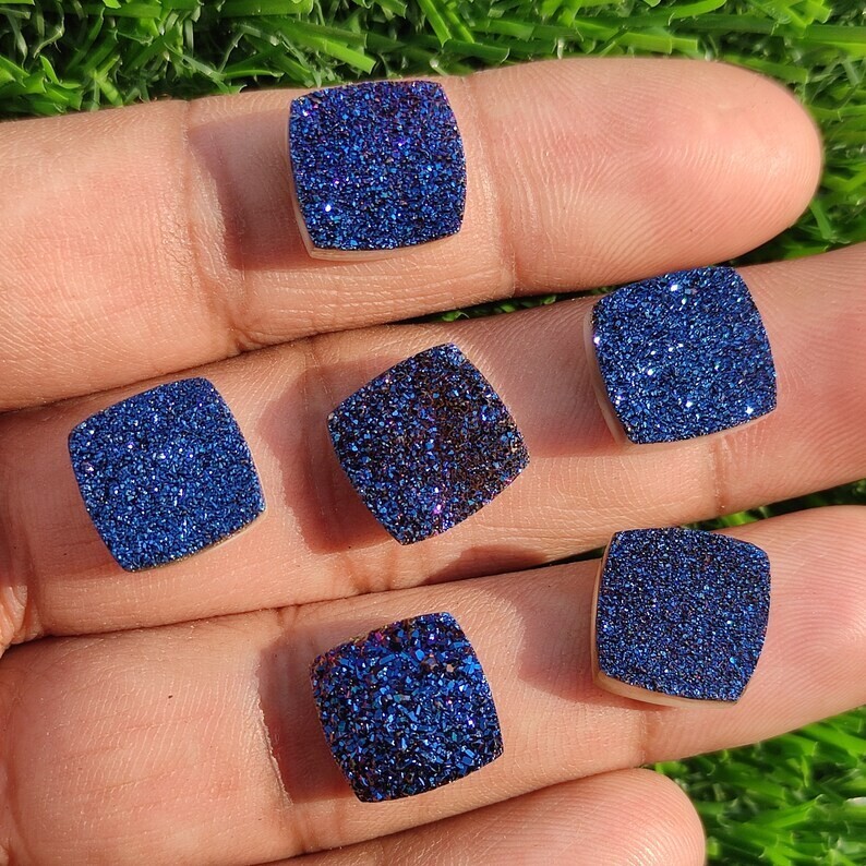 10 Pcs Natural Titanium Agate Druzy Quartz Jewelry Making Cushion Drusy Lot