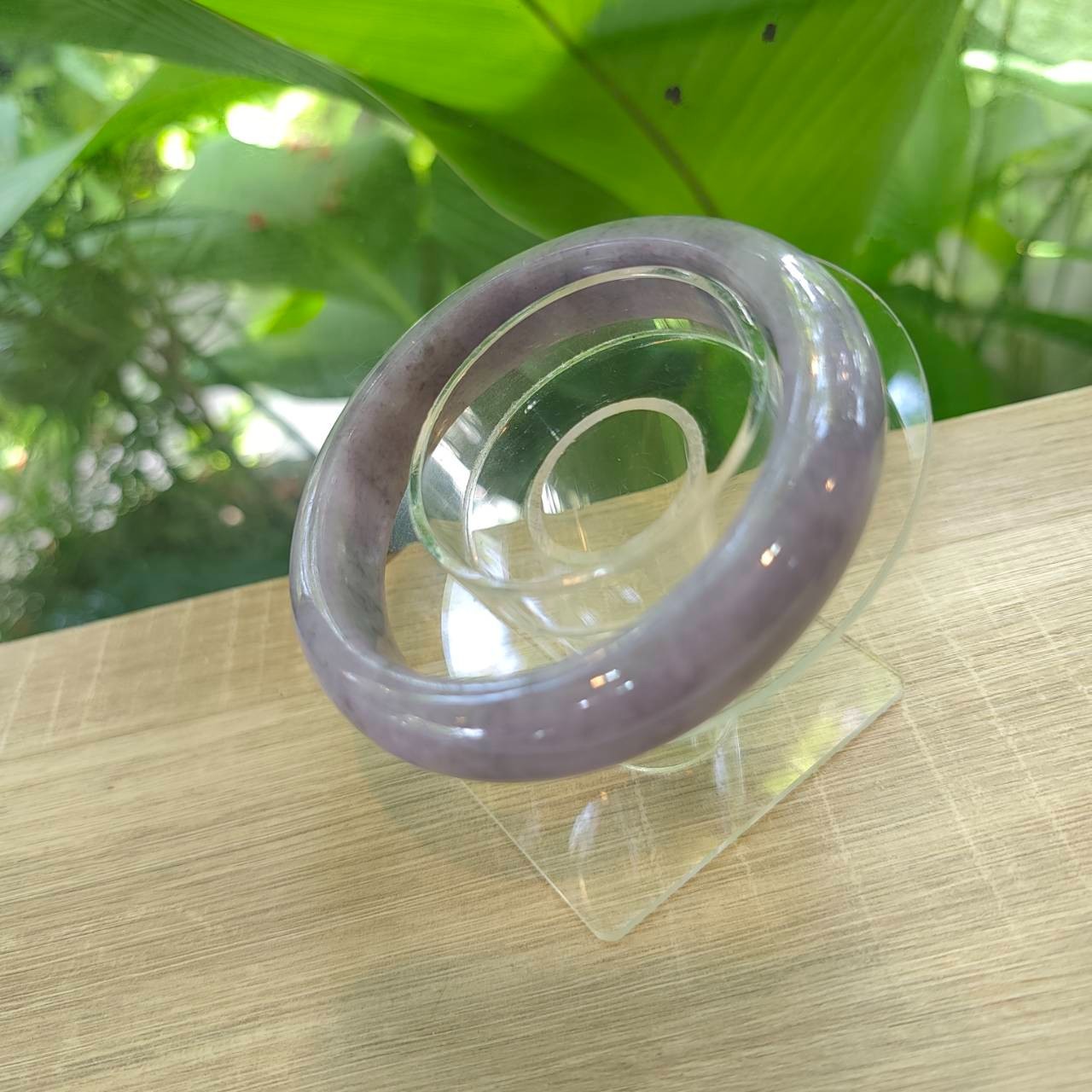 Authentic Natural Type A Burmese Jade Bangle: Purple Flat Belly Type Size 62 mm