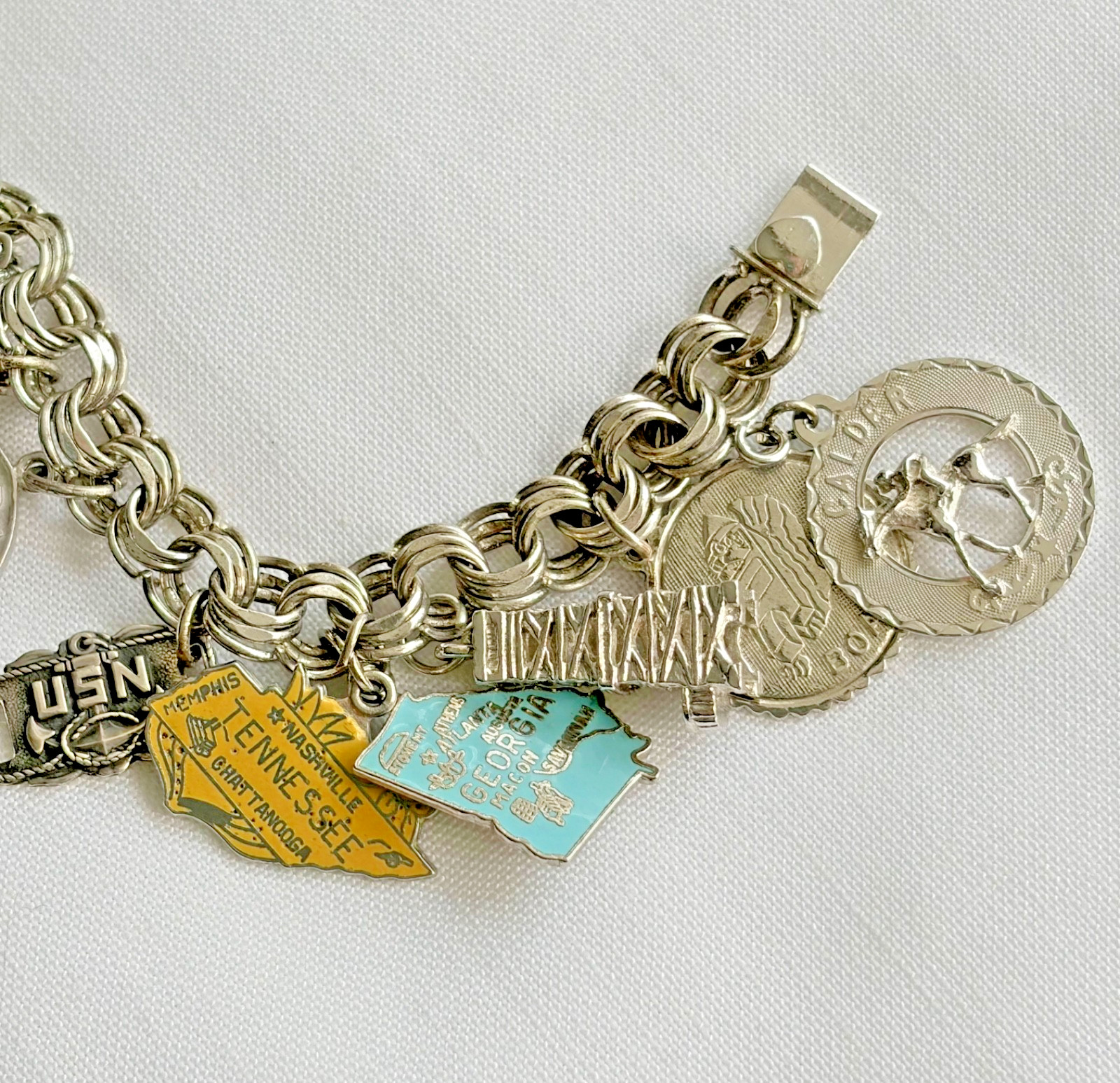 Vintage Sterling Silver Charm Bracelet 20 Charms Elco Bracelet