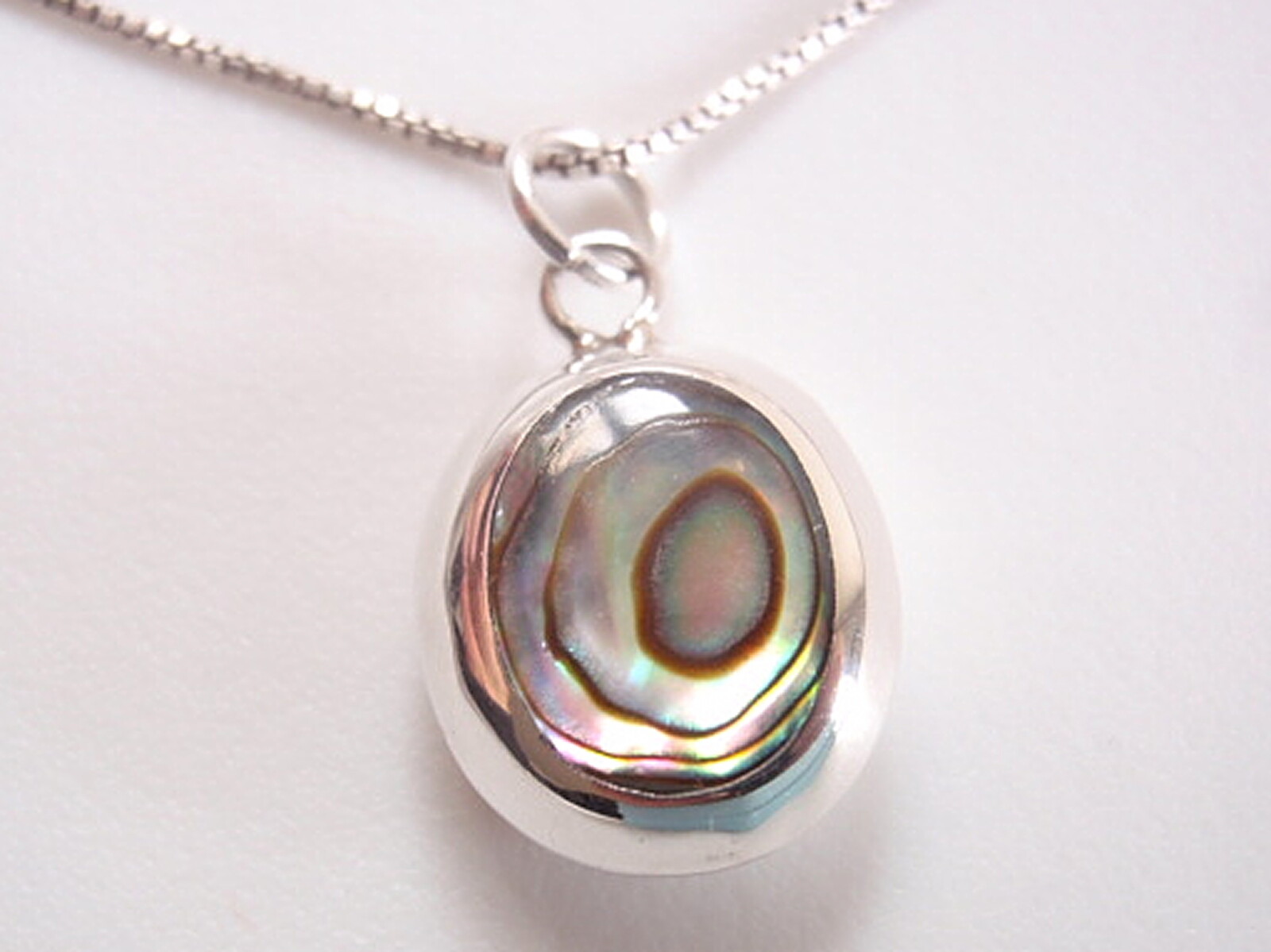 Reversible Abalone and Mother of Pearl 925 Sterling Silver Oval Pendant