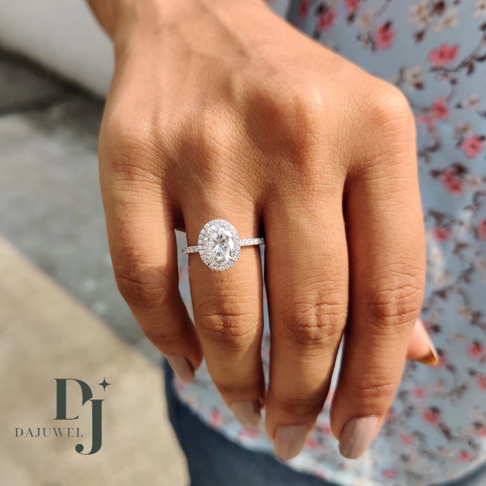 2.50 Carat Oval Cut Moissanite Hidden Halo Engagement Ring Solid 14K White Gold