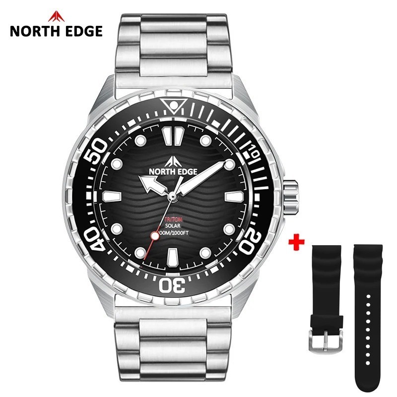NORTH EDGE TRITON-TI Titanium Stainless Solar-Powered Diving Watch Luxury Quartz