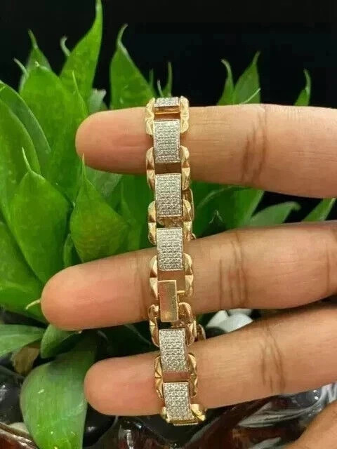 10Ct Round Cut Lab Created Diamond Men’s Cuban Bracelet 14K Yellow Gold Plated