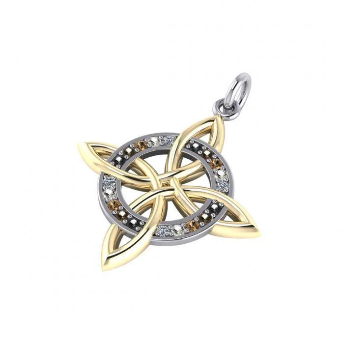 Celtic Four Point Knot 925 Sterling Silver Pendant Ancestry Jewelry Gold Accent