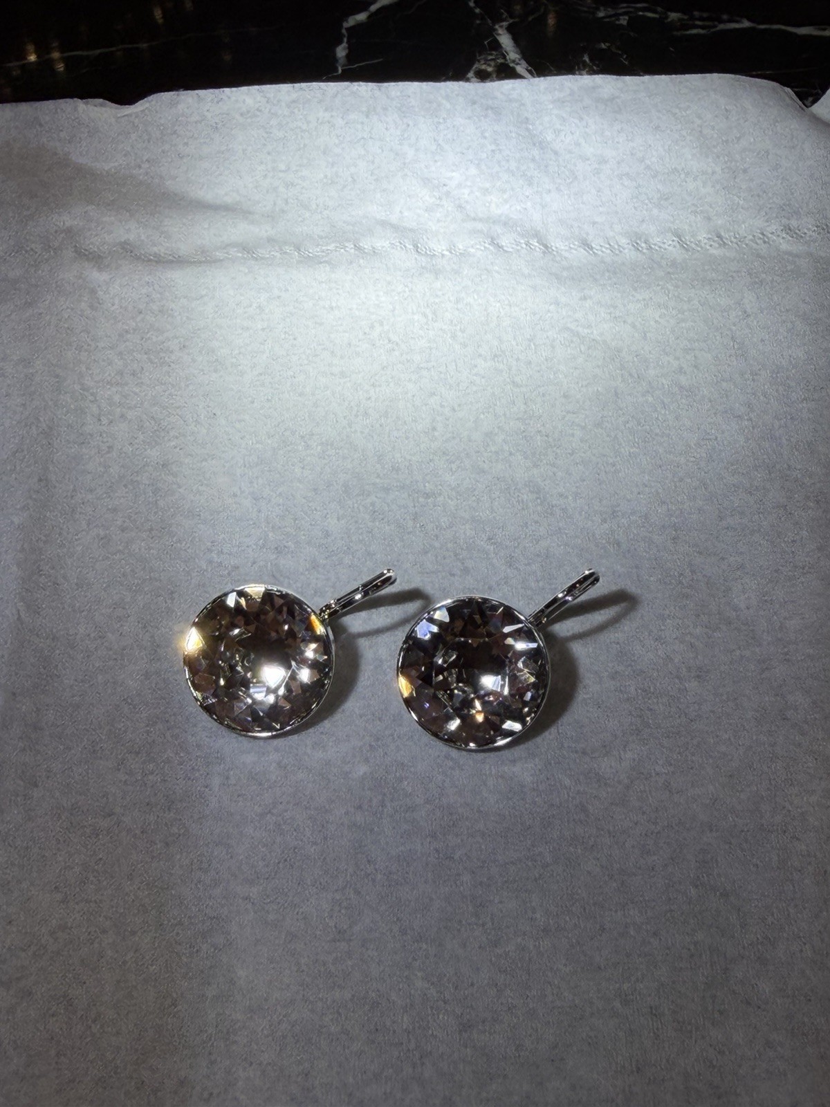 Swarovski Bella Clear Round Crystal Earrings Silver Tone Authentic Big size
