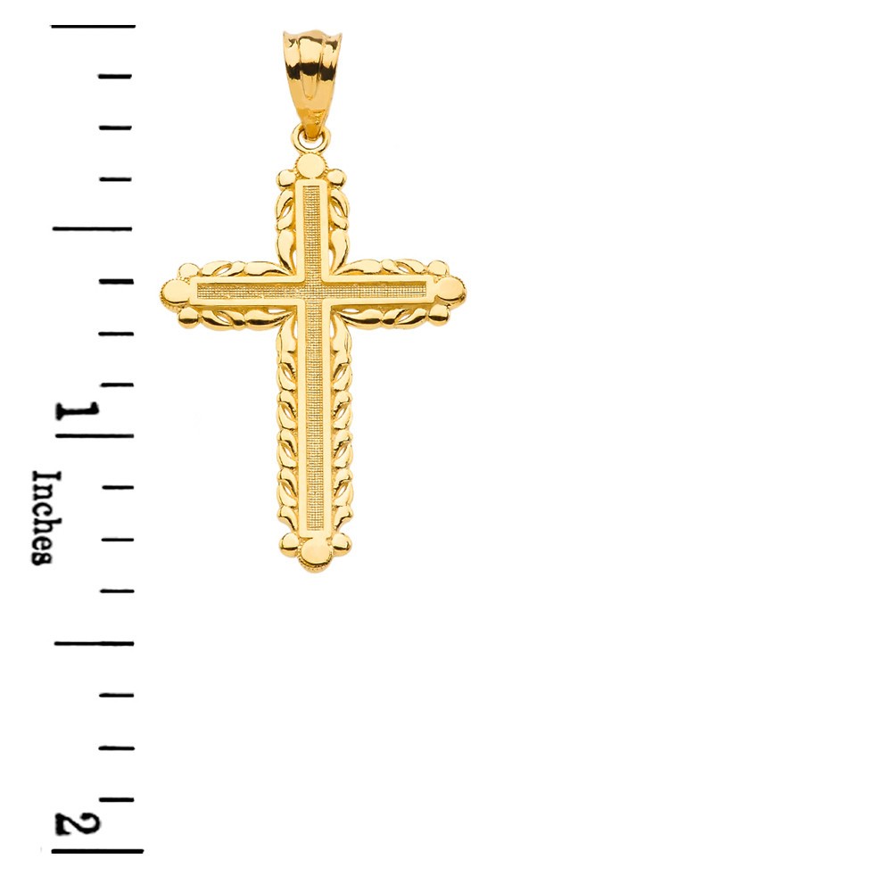 Gold Beaded Cross Pendant Necklace (Available in Yellow/Rose/White Gold)
