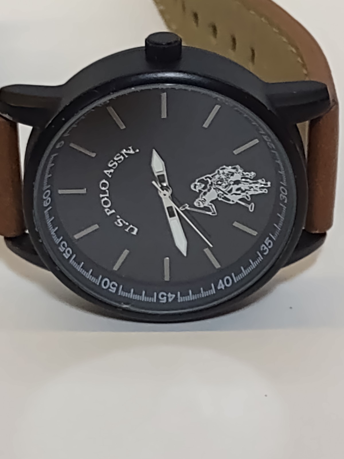 U.S. Polo Assn. Watch Men’s Analog Black Tone Brown Band New Battery