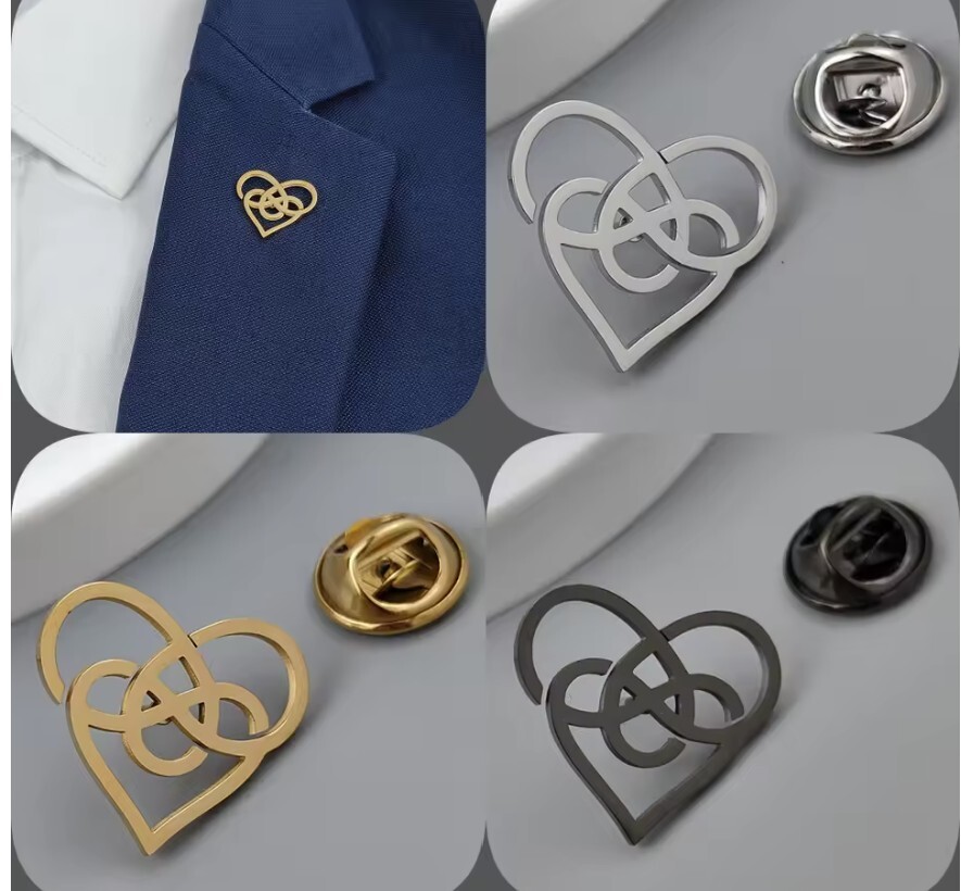 Stainless Steel Celtic Knot Heart Lapel Pin in Gold Silver or Black