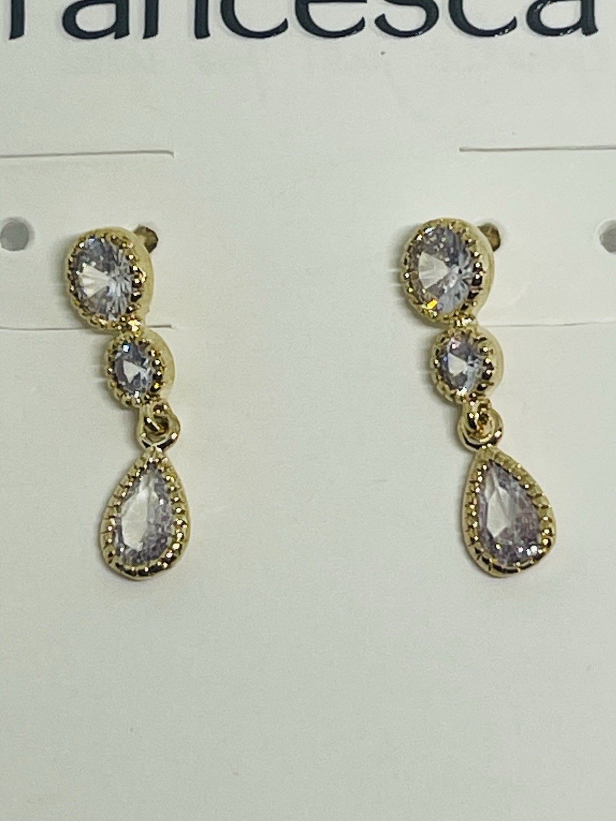 NWT FRANCESCA’S Dangling Gold Tone Clear Cubic Zirconia Post Earrings Sparkly