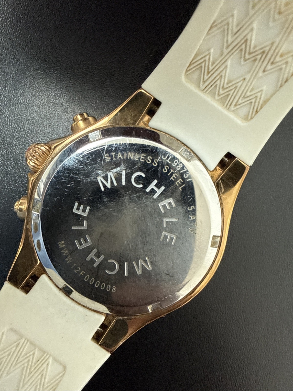 MICHELE Tahitian MWW12F000008 Gold Tone Rubber Band Chronograph NEEDS BATTERY