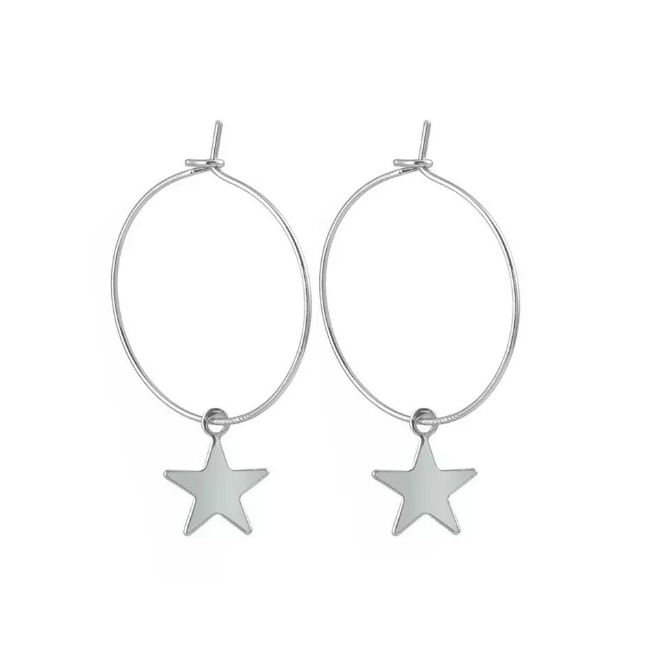 New Fashion Earrings Simple Gold Silver Color Circle Star Stud for Women Jewelry