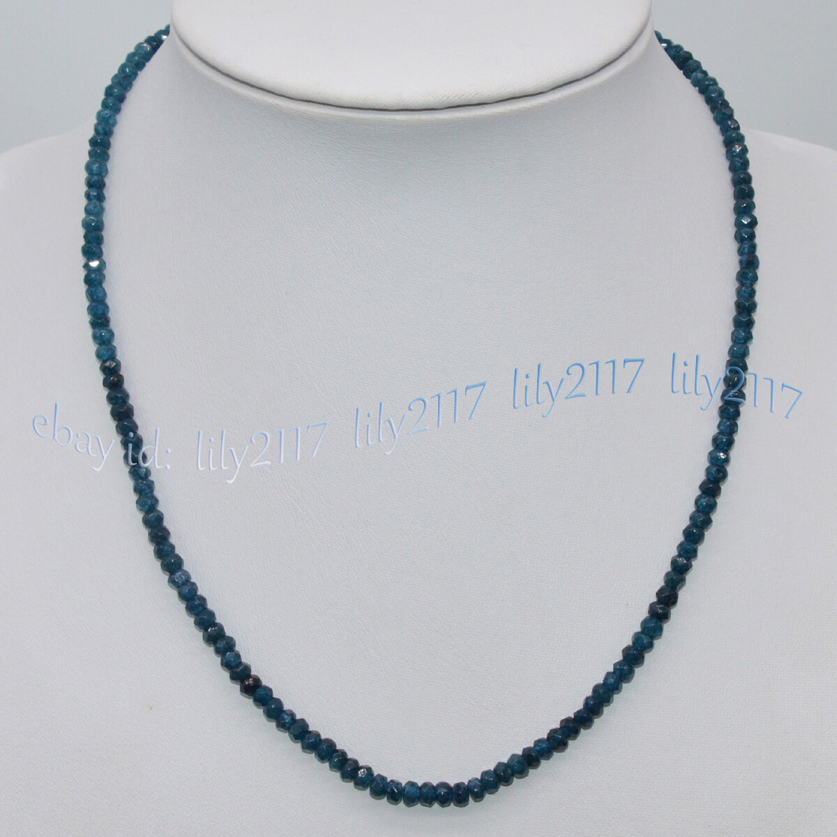 2x4mm Blue Apatite Faceted Roundel Gemstone Beads Necklace 16-36” Silver Clasp